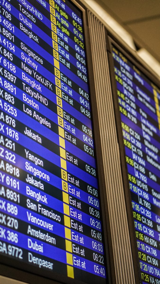 Flight time table schedule screen for international flights in airport