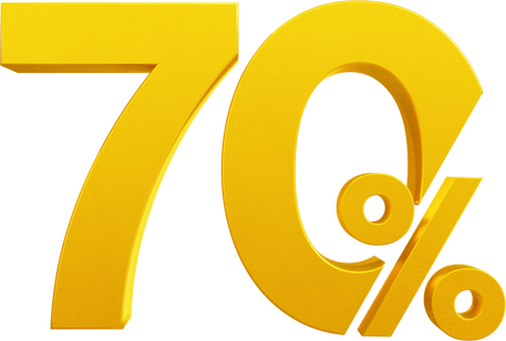 Golden seventy percent sign, 70% off, Sales concept